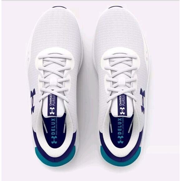 Under ARMOUR Charged Pursuit 3 TECH Men\'s‎ Size 12 White Blue Gym Running Train